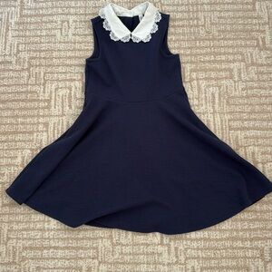 Janie and Jack navy blue cotton dress- collar with lace detail